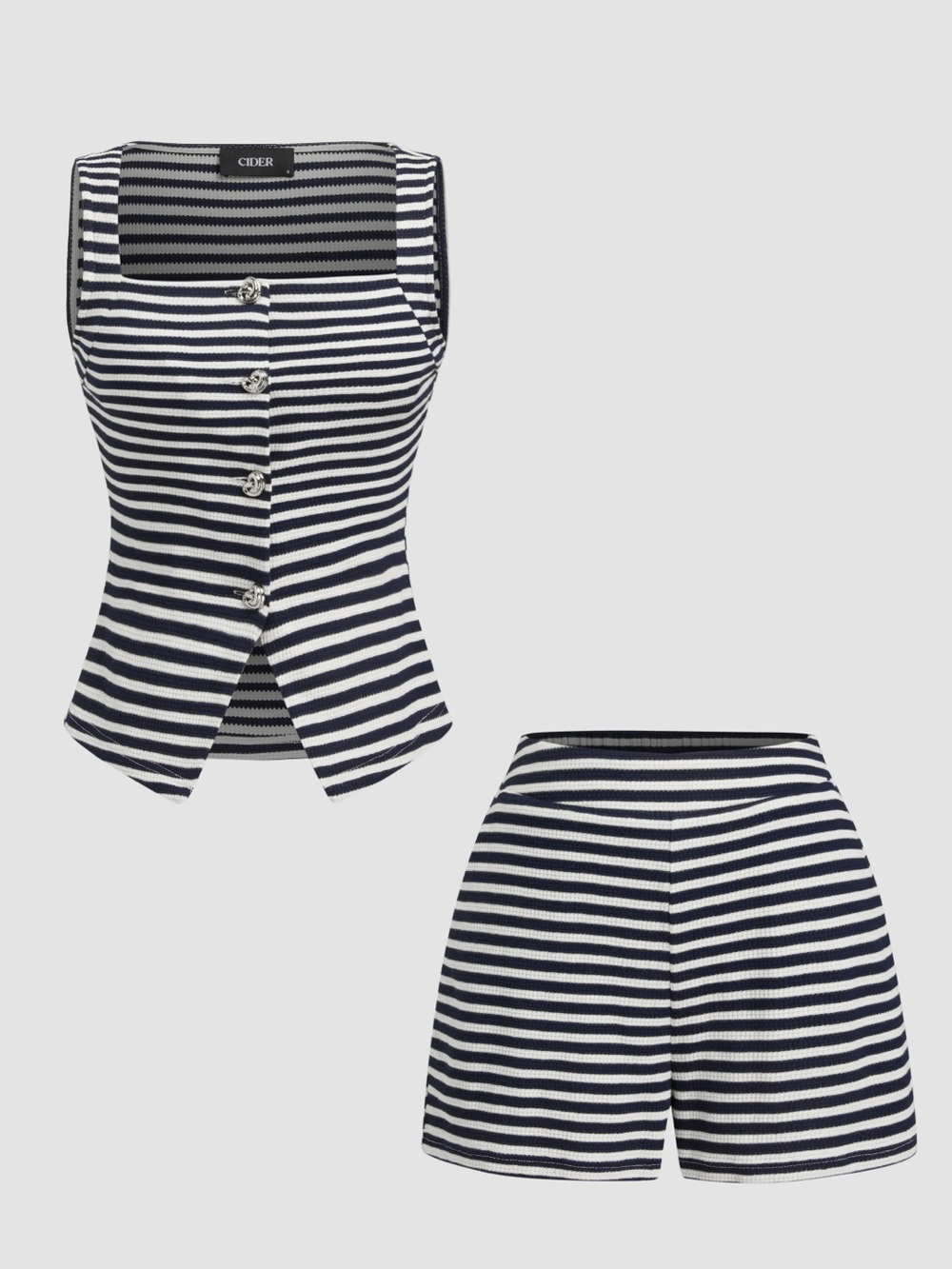 Cider Navy & White Striped Knit Bermuda Short set